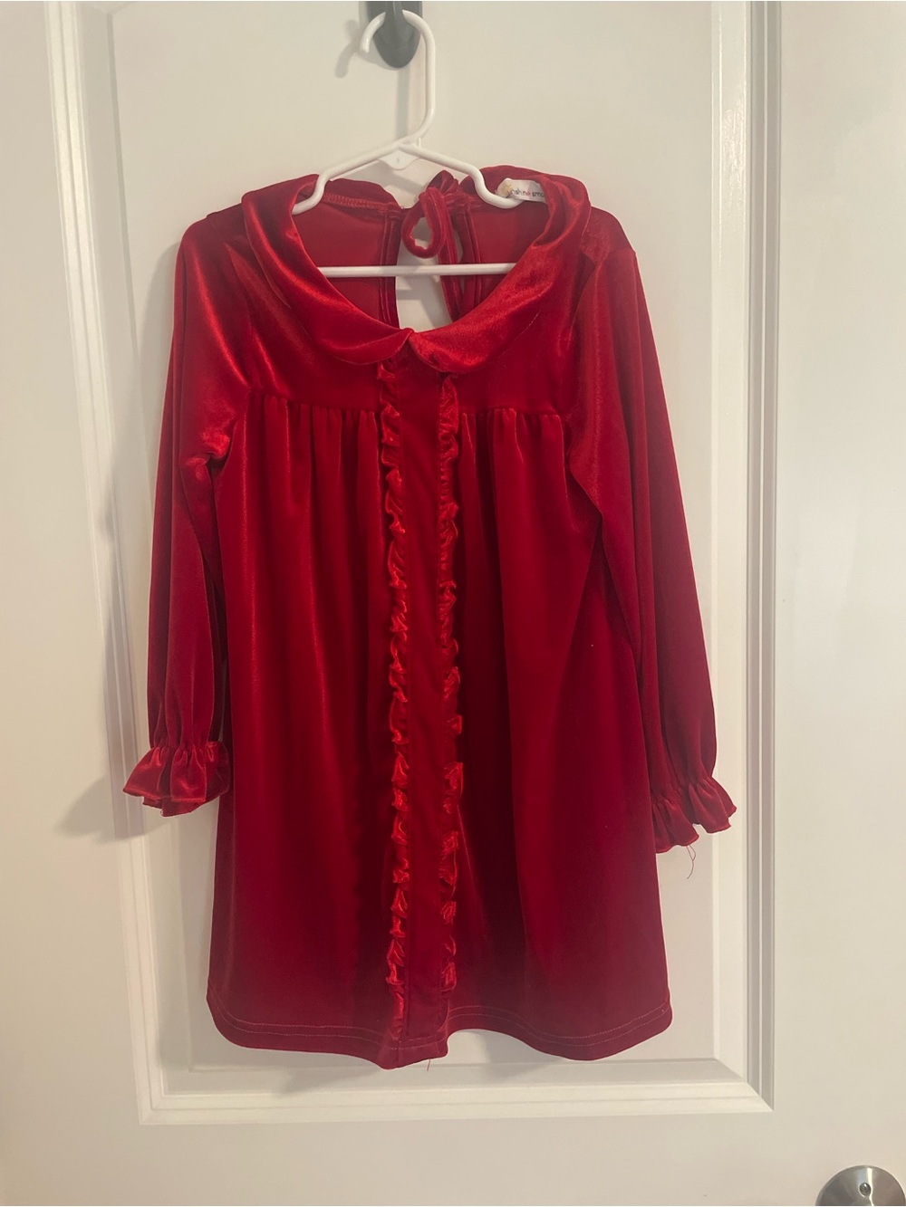Girls Red Velvet Ruffle Dress